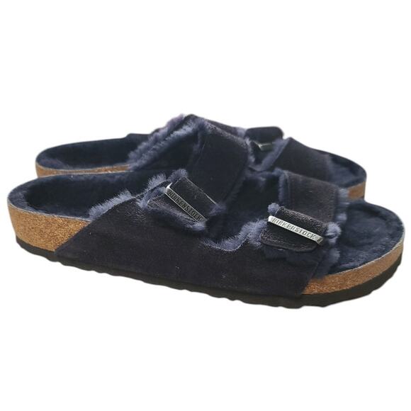 Birkenstock Navy Arizona Shearling Suede Leather Sandals 42 - Picture 3 of 9